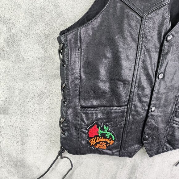 Womens Black MOB Leather Vest Jacket w/ Embroidered Rose Wildwood NJ Patch M - Picture 4 of 10